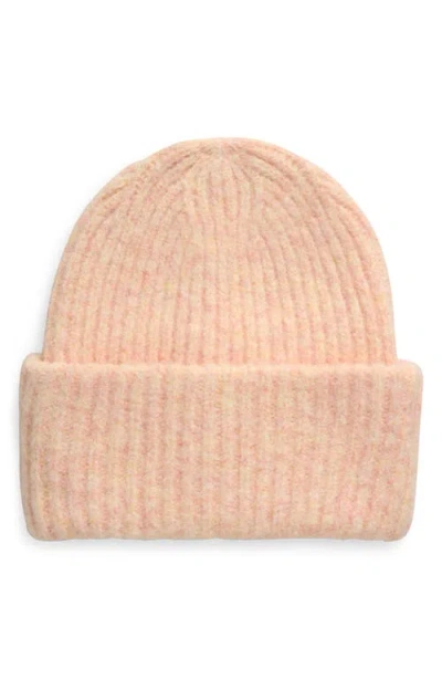 Natasha Rib Cuff Beanie In Peach