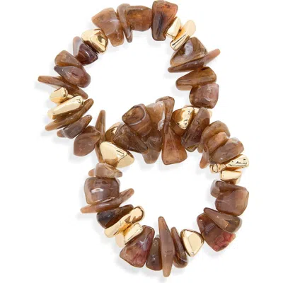 Natasha Set Of 2 Beaded Stretch Bracelets In Gold/ Neutral