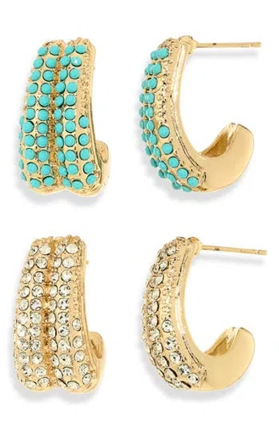 Natasha Set Of 2 Crystal Assorted Hoop Earrings In Gold