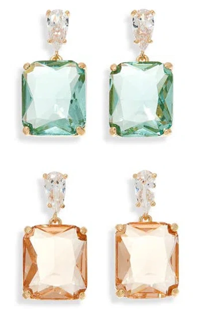 Natasha Set Of 2 Cubic Zirconia & Crystal Drop Earrings In Green