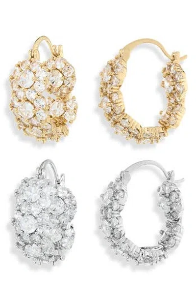 Natasha Set Of 2 Cubic Zirconia Hoop Earrings In Gold