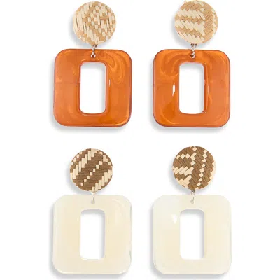 Natasha Set Of 2 Door Knocker Earrings In Brown/ Cream