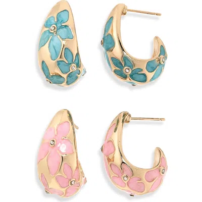 Natasha Set Of 2 Flower Assorted Hoop Earrings In Multi