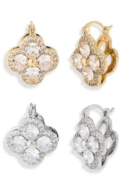 Natasha Set Of 2 Flower Assorted Huggie Hoop Earrings In Gold