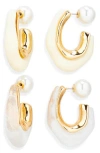 Natasha Set Of 2 Resin & Faux Pearl Molten Hoop Earrings