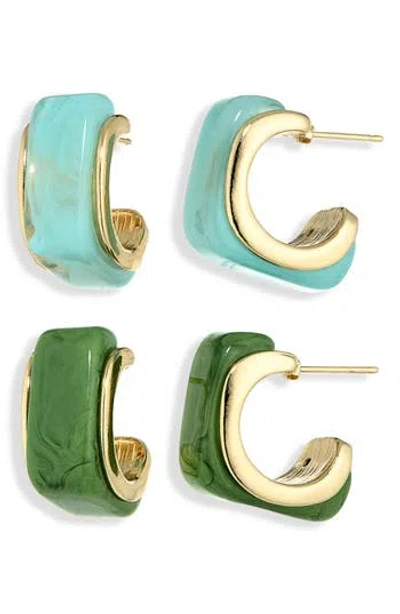 Natasha Set Of 2 Resin Hoop Earrings In Green