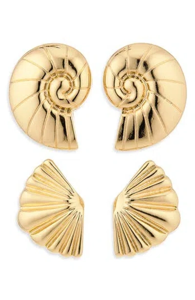 Natasha Set Of 2 Shell Stud Earrings In Gold