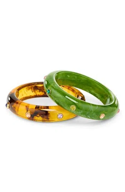 Natasha Set Of 2 Stone Bangle Bracelets In Red