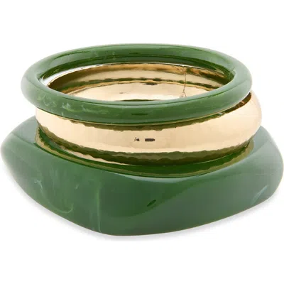 Natasha Set Of 3 Bangle Bracelets In Green/ Gold