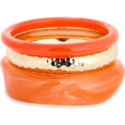 Natasha Set Of 3 Bangle Bracelets In Orange/ Gold