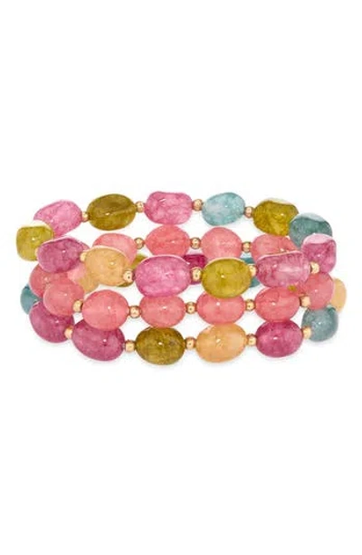 Natasha Set Of 3 Beaded Stretch Bracelets In Purple