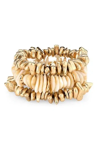 Natasha Set Of 3 Beaded Stretch Bracelets In Gold