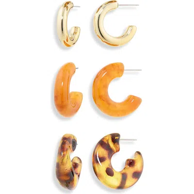 Natasha Set Of 3 C-hoop Earrings In Neutral Multi