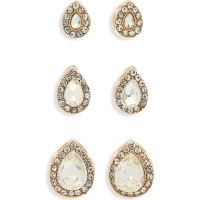 Natasha Set Of 3 Crystal Teardrop Stud Earrings In Pink