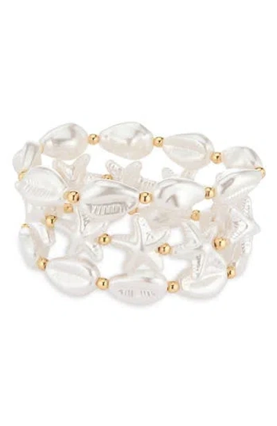 Natasha Set Of 3 Pearly Shell & Starfish Beaded Stretch Bracelets In White
