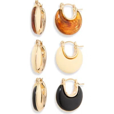 Natasha Set Of 3 Resin Huggie Hoop Earrings In Black Multi
