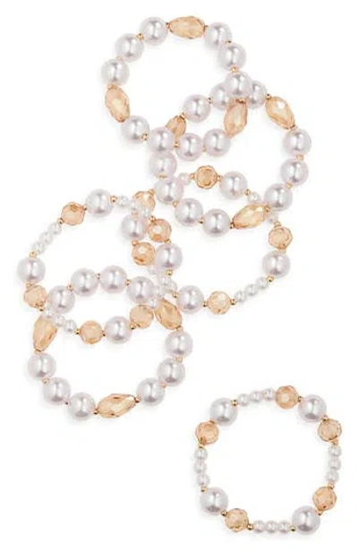 Natasha Set Of 6 Faux Pearl & Crystal Beaded Stretch Bracelets In Metallic