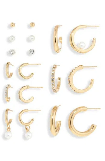 Natasha Set Of 9 Crystal & Faux Pearl Stud & Huggie Hoop Earrings In Pattern