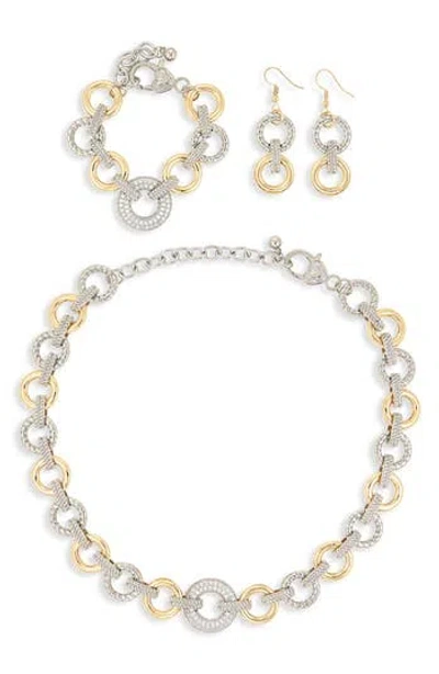 Natasha Two-tone Cubic Zirconia Necklace, Earrings & Bracelet Set In Metallic