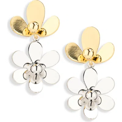 Natasha Two-tone Flower Drop Earrings In Gold