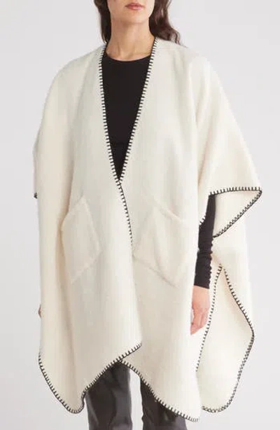 Natasha Whipstitch Open Front Cardigan In Ivory