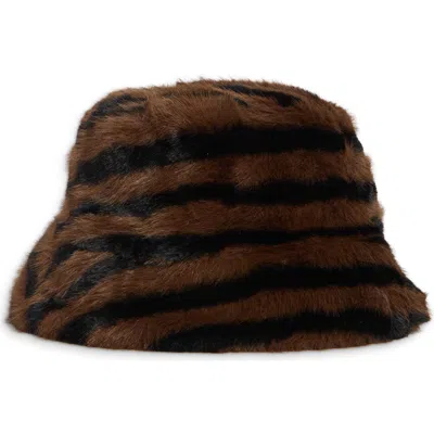 Natasha Zebra Faux Fur Bucket Hat In Multi