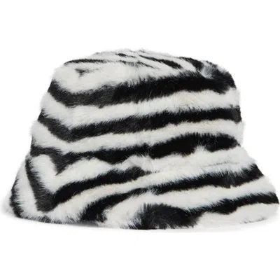 Natasha Zebra Faux Fur Bucket Hat In Multi