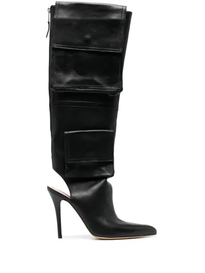 Natasha Zinko 115mm Cargo Leather Boots In 黑色