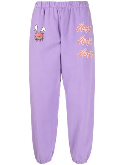 Natasha Zinko Angry-print Detail Track Pants In Purple