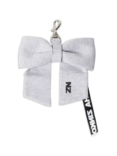 Natasha Zinko Bow-detail Logo-patch Bag Charm In Gray