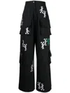 Natasha Zinko Bunny-embroidered Cargo Trousers In Black