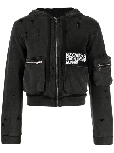 Natasha Zinko Camp-slogan Cargo-pocket Hoodie In Black