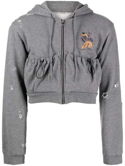 Natasha Zinko Camping Bunny Pouch-pocket Hoodie In Grey