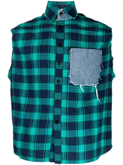 Natasha Zinko Check-print Sleeveless Shirt In Green
