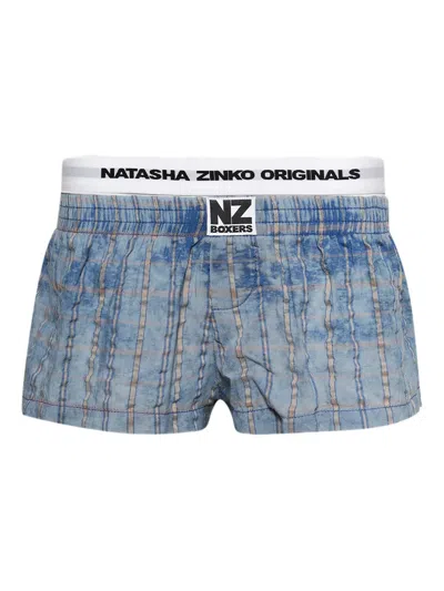 Natasha Zinko Checkered Shorts In Blue
