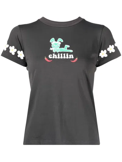 Natasha Zinko Chillin Graphic-print T-shirt In Grey