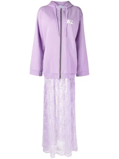 Natasha Zinko Combo Logo-print Hoodie Dress In Purple