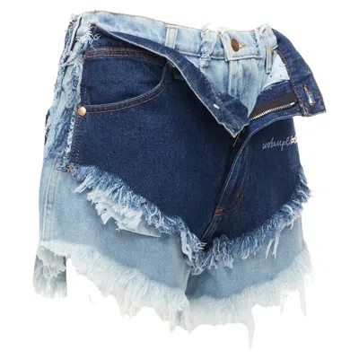 Natasha Zinko Deconstructed Double Denim Shorts In Blue