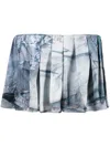 Natasha Zinko Denim-print Pleated Skort In Blue