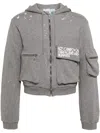 Natasha Zinko Distressed Logo-print Hooded Jacket In Grey