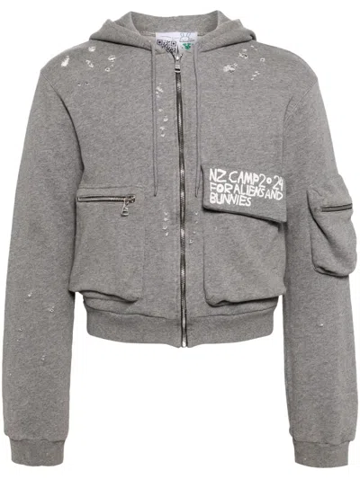 Natasha Zinko Distressed Logo-print Hooded Jacket In Grey