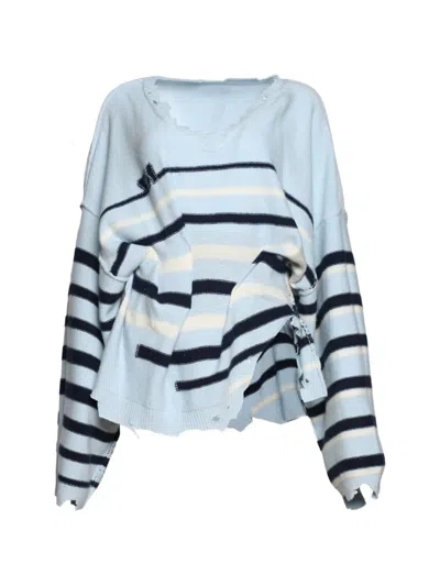 Natasha Zinko Distressed Striped Sweater In Blue