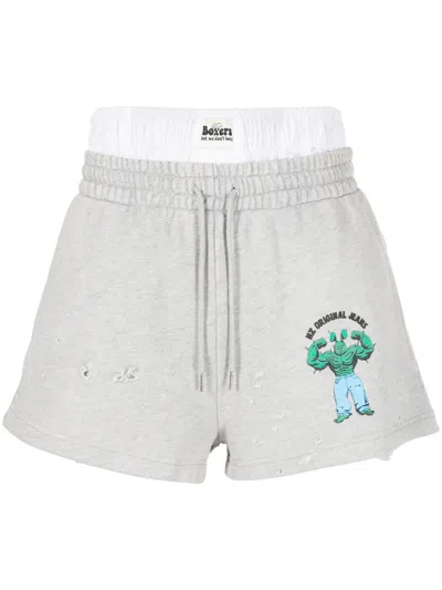 Natasha Zinko Drawstring Cotton Track Shorts In Grey