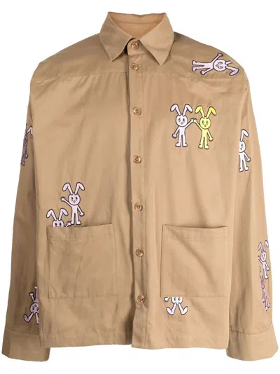 Natasha Zinko Embroidered Cargo Shirt In Brown