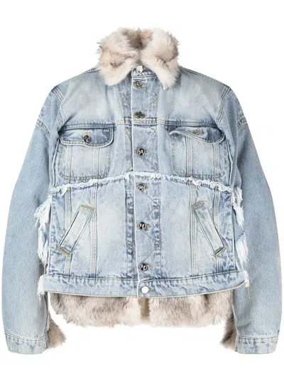 Natasha Zinko Faux-fur Hybrid Denim Jacket In Blue