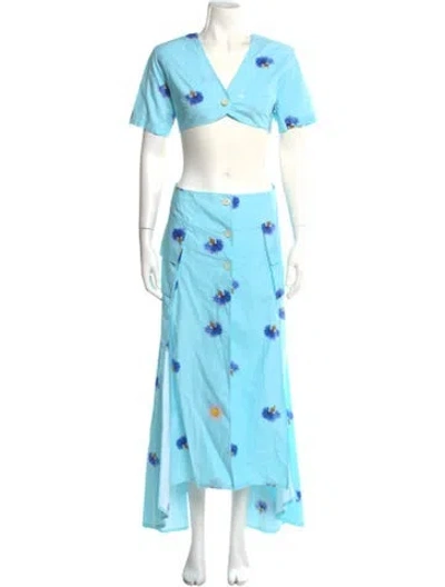 Pre-owned Natasha Zinko Floral Print Long Dress In Blue
