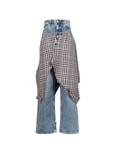 Natasha Zinko Layered Check-pattern Jeans In Blue