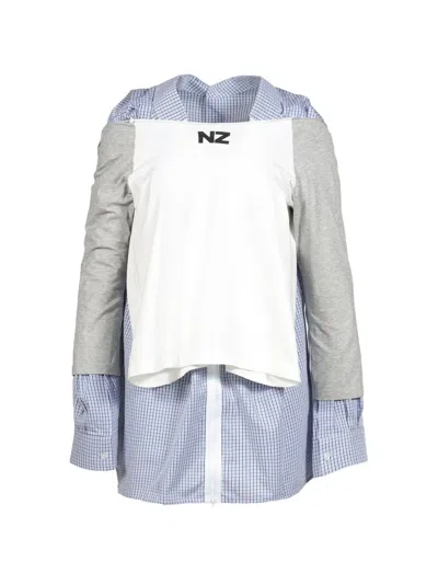 Natasha Zinko Layered Check-print Shirt In Blue