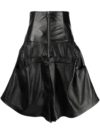 Natasha Zinko Leather Corset Box Shorts In Black