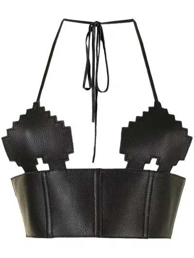 Natasha Zinko Leather Pixel Heart Top In Black